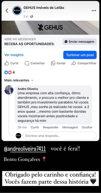 Comentários de clientes nas redes sociais
